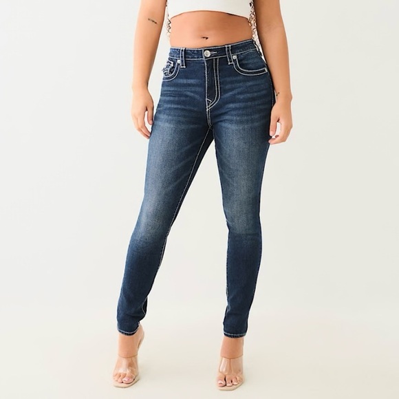 True Religion Jeans Halle Big T High Rise Flap Super Skinny Dark Wash 30/10 NWT - Picture 1 of 9